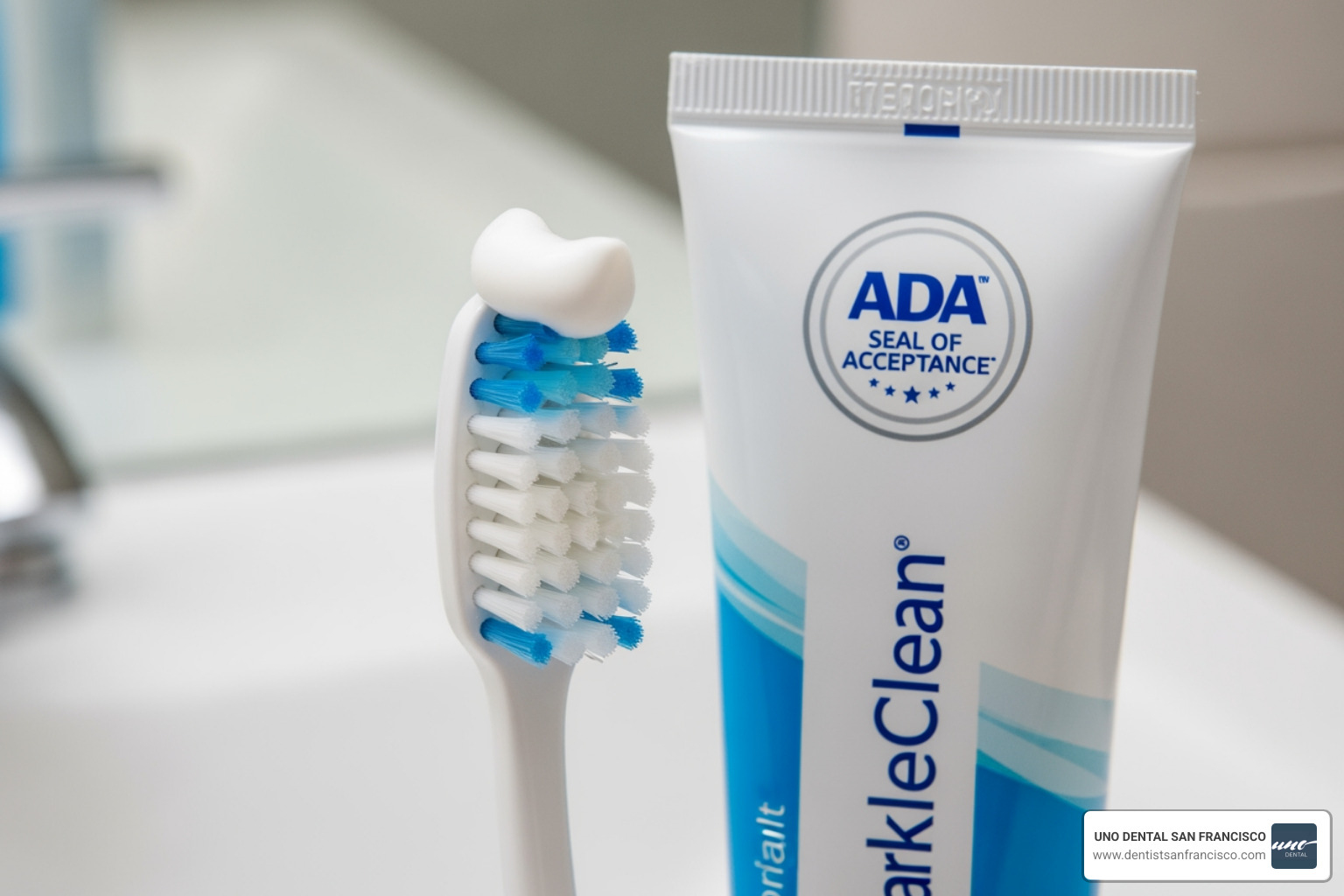 soft-bristled toothbrush, pea-sized amount of toothpaste, and ADA Seal of Acceptance logo - brushing teeth soft-bristled toothbrush, pea-sized amount of toothpaste, and ADA Seal of Acceptance logo - brushing teeth