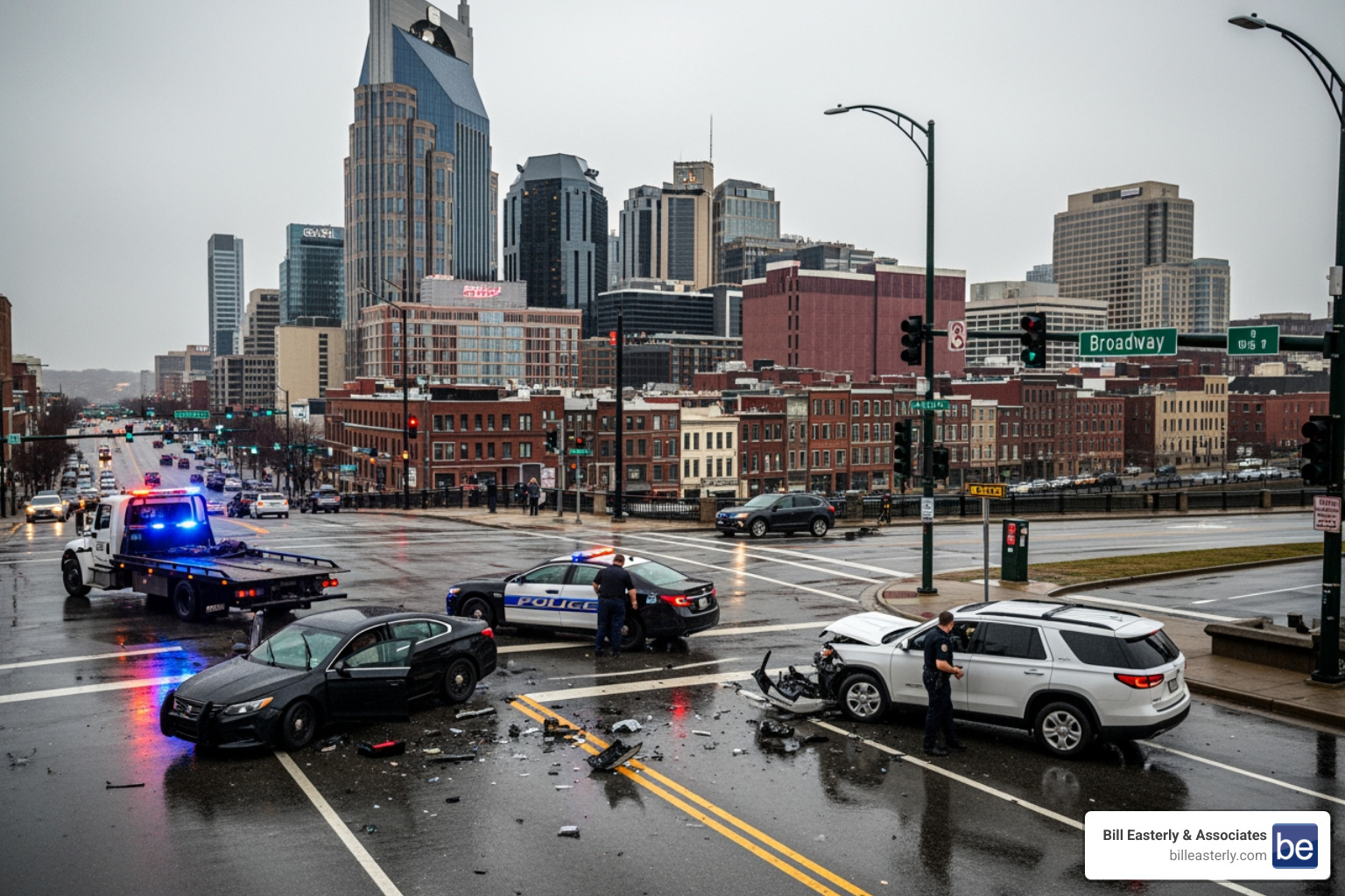 Social media feed with a "caution" sign overlay - what to do after a car accident in nashville