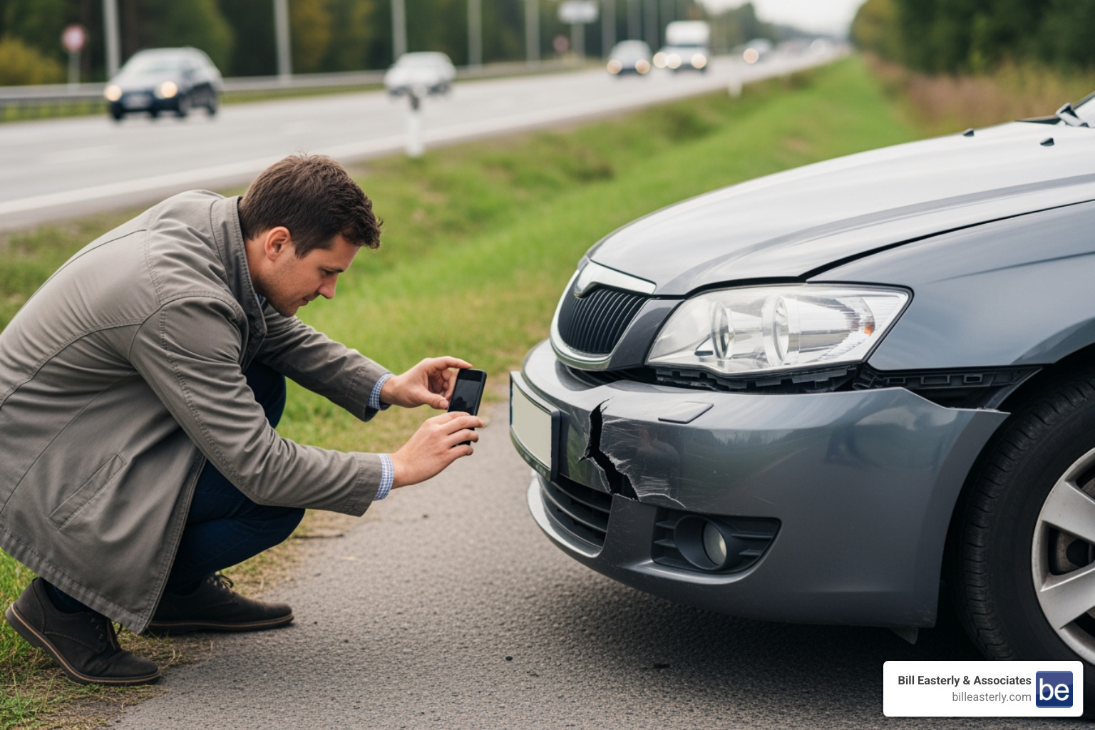 Driver photographing car accident damage - who pays medical bills after a car crash in tennessee
