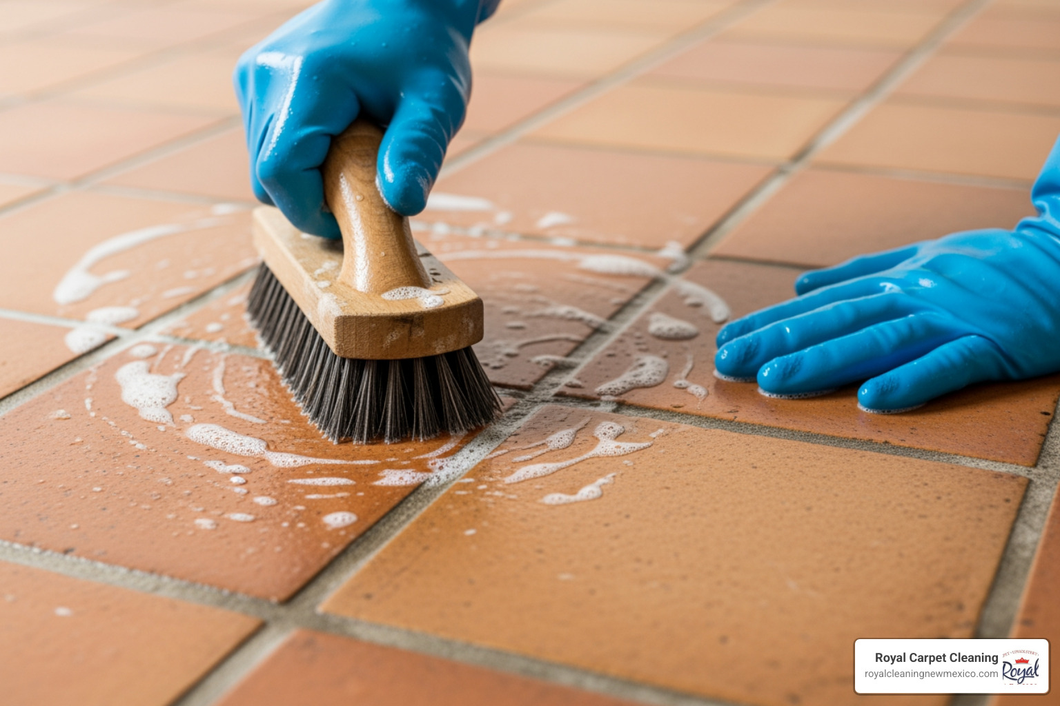 cleaning grout lines - refinishing terracotta tile floors
