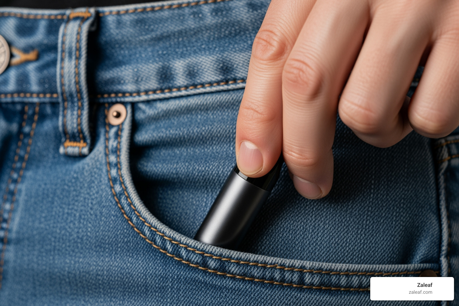 Image of a person easily slipping a disposable vape into their pocket - affordable CBD vape