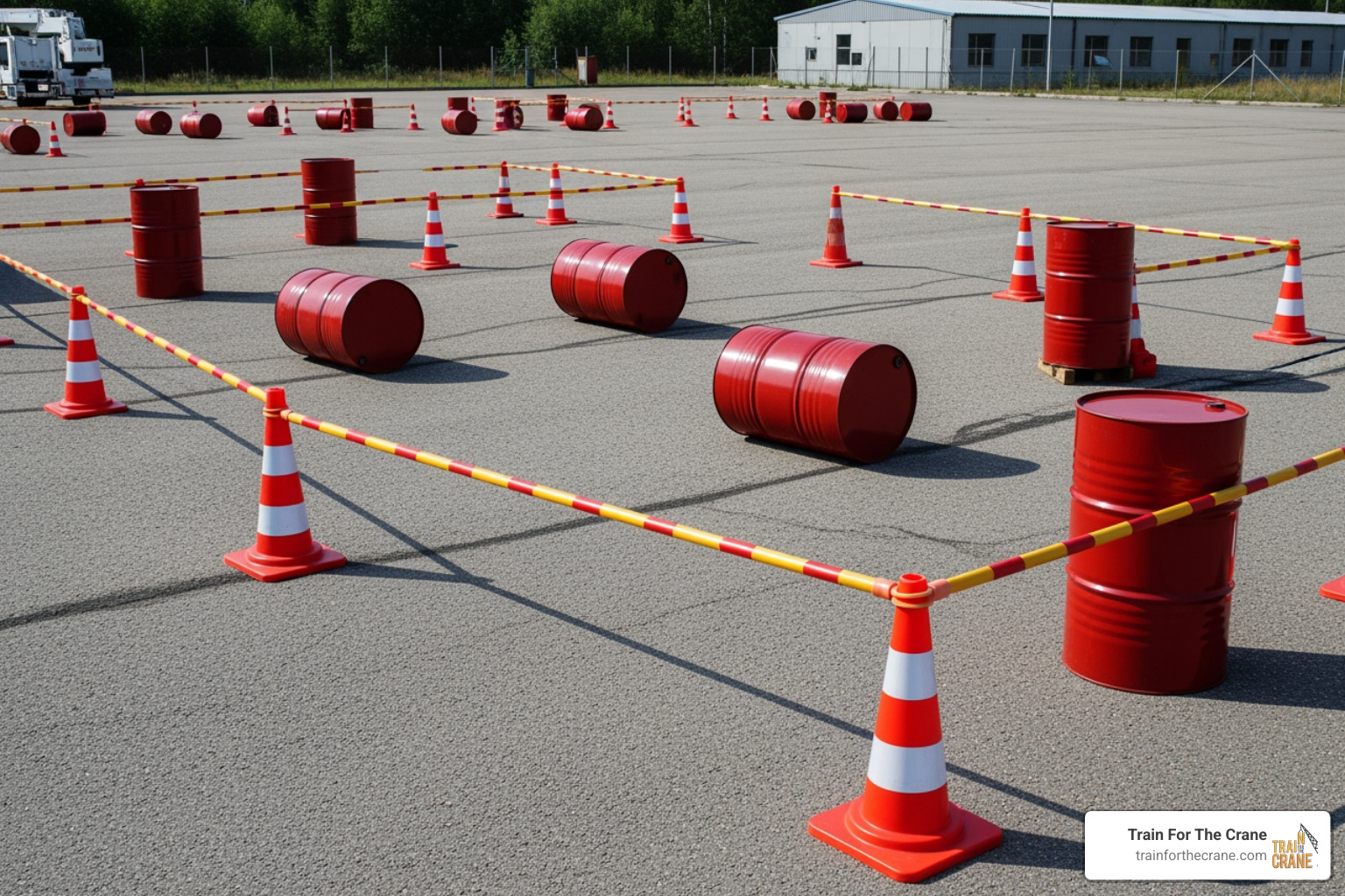 practical exam setup with cones and barrels - Crane operator certification online