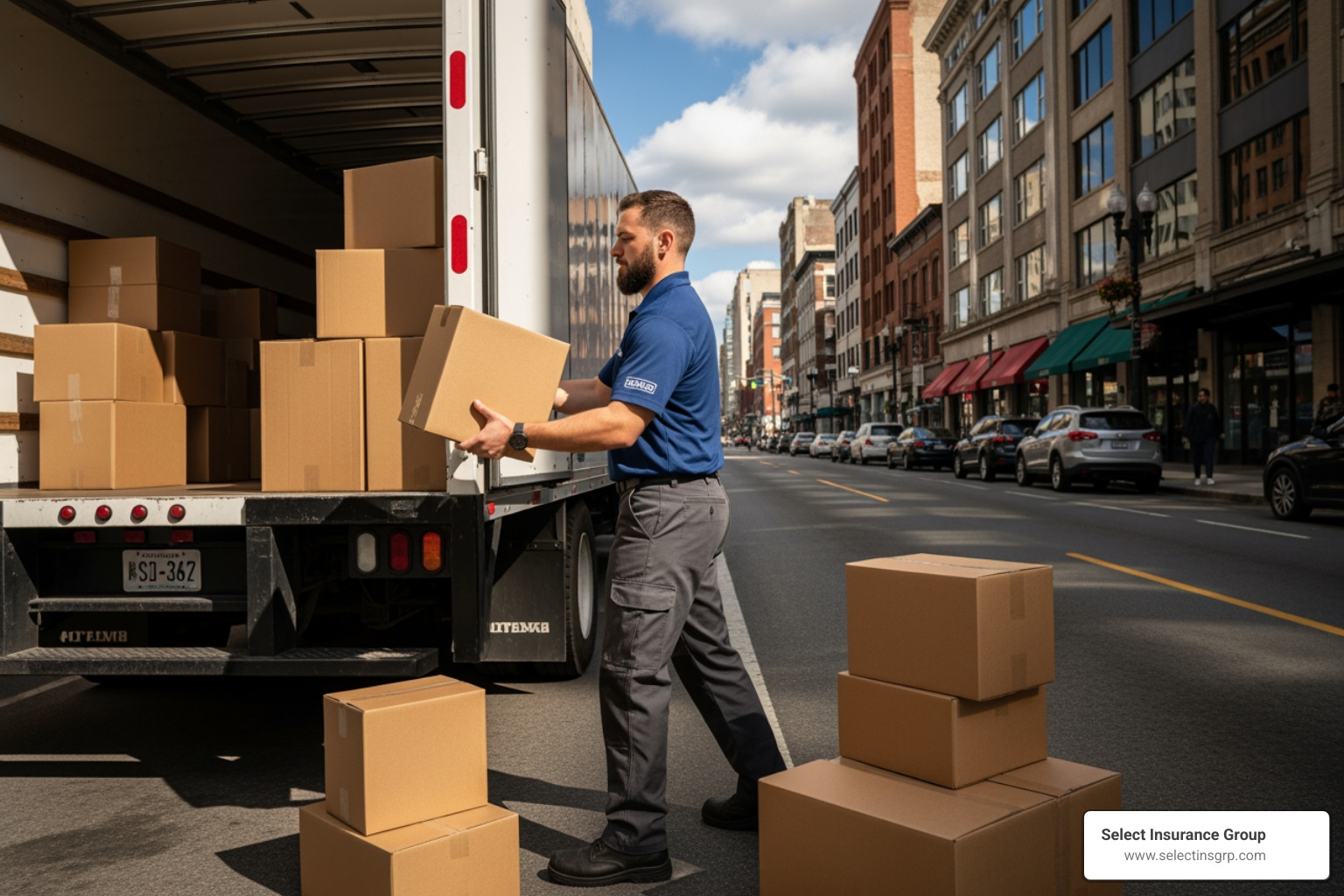 of a delivery driver unloading packages from a box truck - box truck insurance