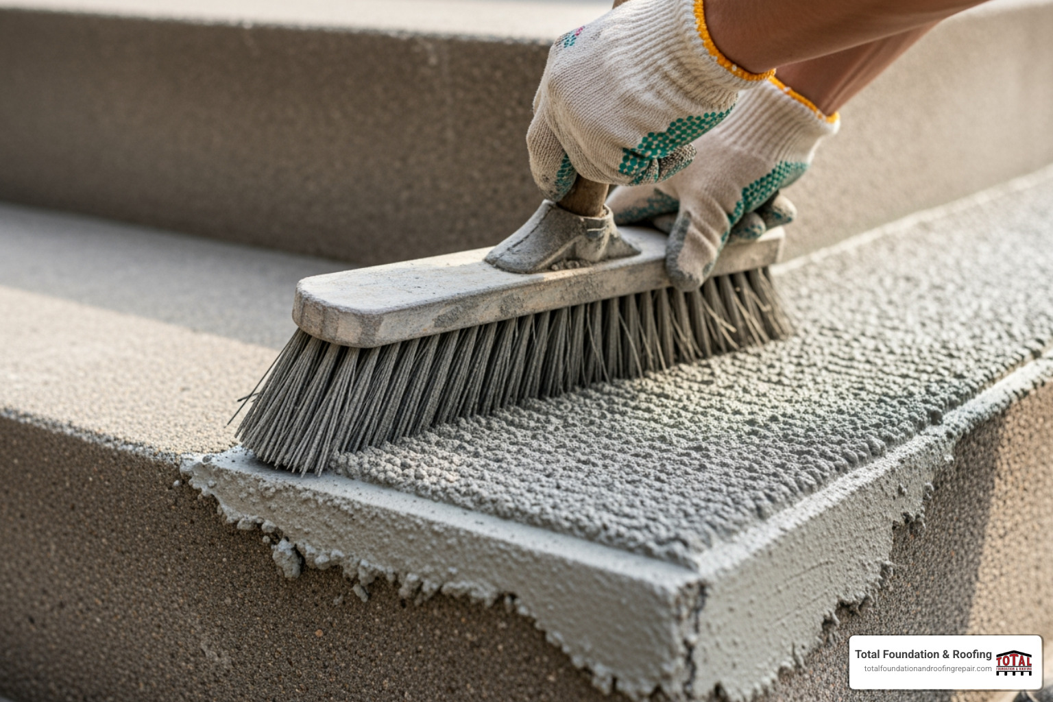 Creating a non-slip broom finish on a fresh concrete patch - patching concrete steps