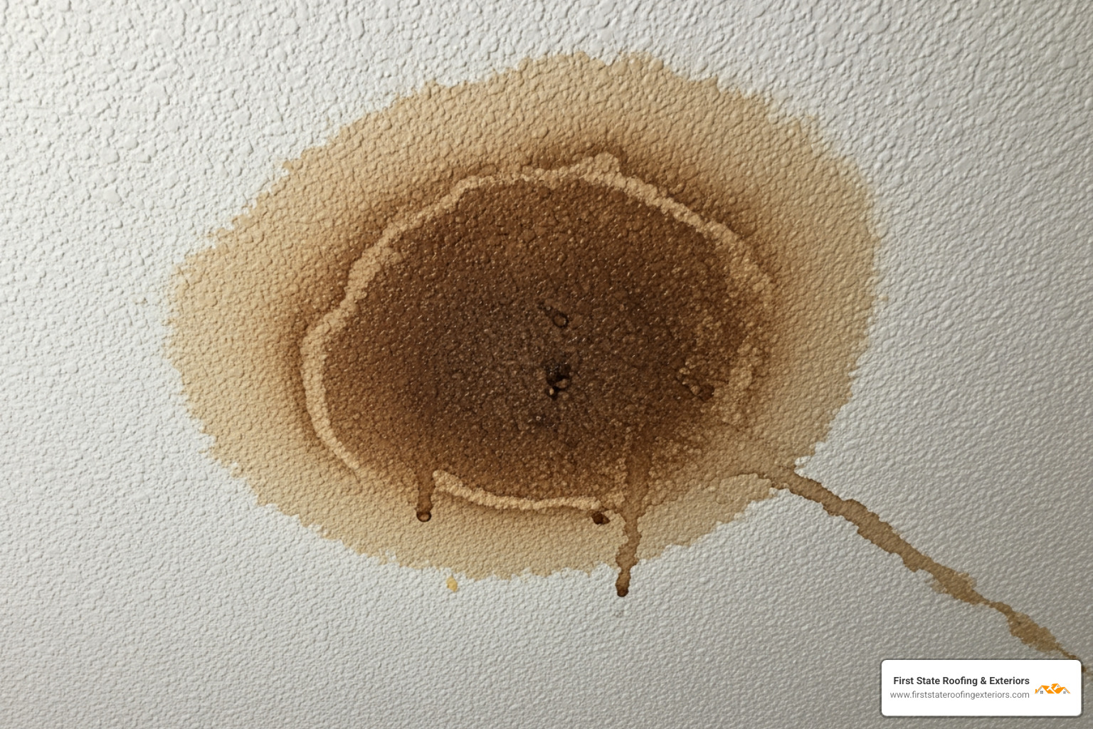 water stains on a ceiling, a clear sign of a roof leak - roof repair dover