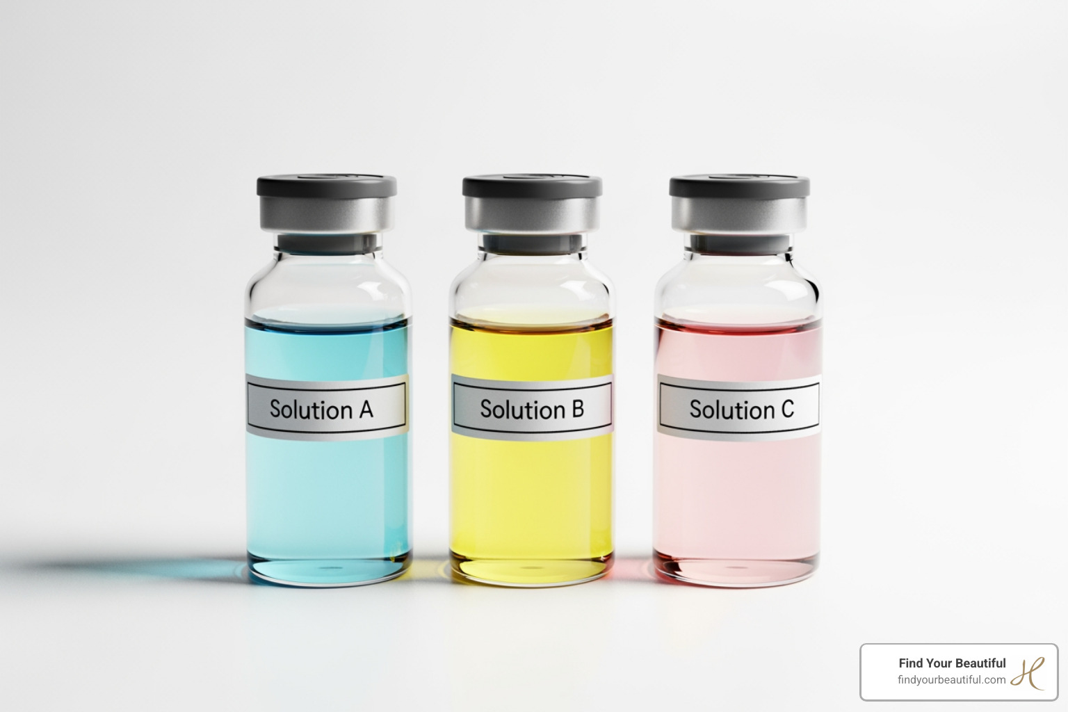 three product vials side-by-side on a clean, clinical background - botox vs dysport vs xeomin