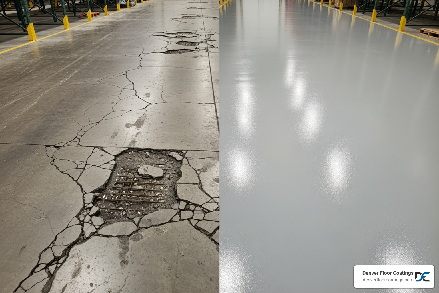 damaged vs new warehouse floor - warehouse floor coating