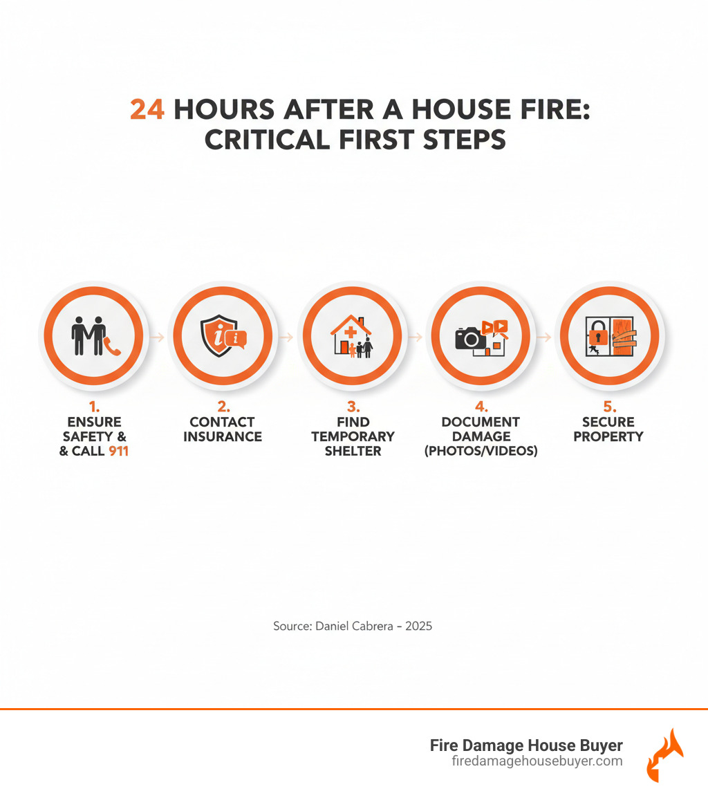 detailed infographic showing the first 5 critical steps within 24 hours of a house fire - assistance for house fire victims infographic detailed infographic showing the first 5 critical steps within 24 hours of a house fire - assistance for house fire victims infographic