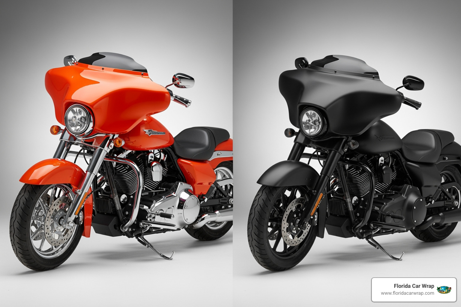 side-by-side comparison showing a bike's original paint and the same bike with a sleek matte black wrap - bike vinyl wrap near me side-by-side comparison showing a bike's original paint and the same bike with a sleek matte black wrap - bike vinyl wrap near me