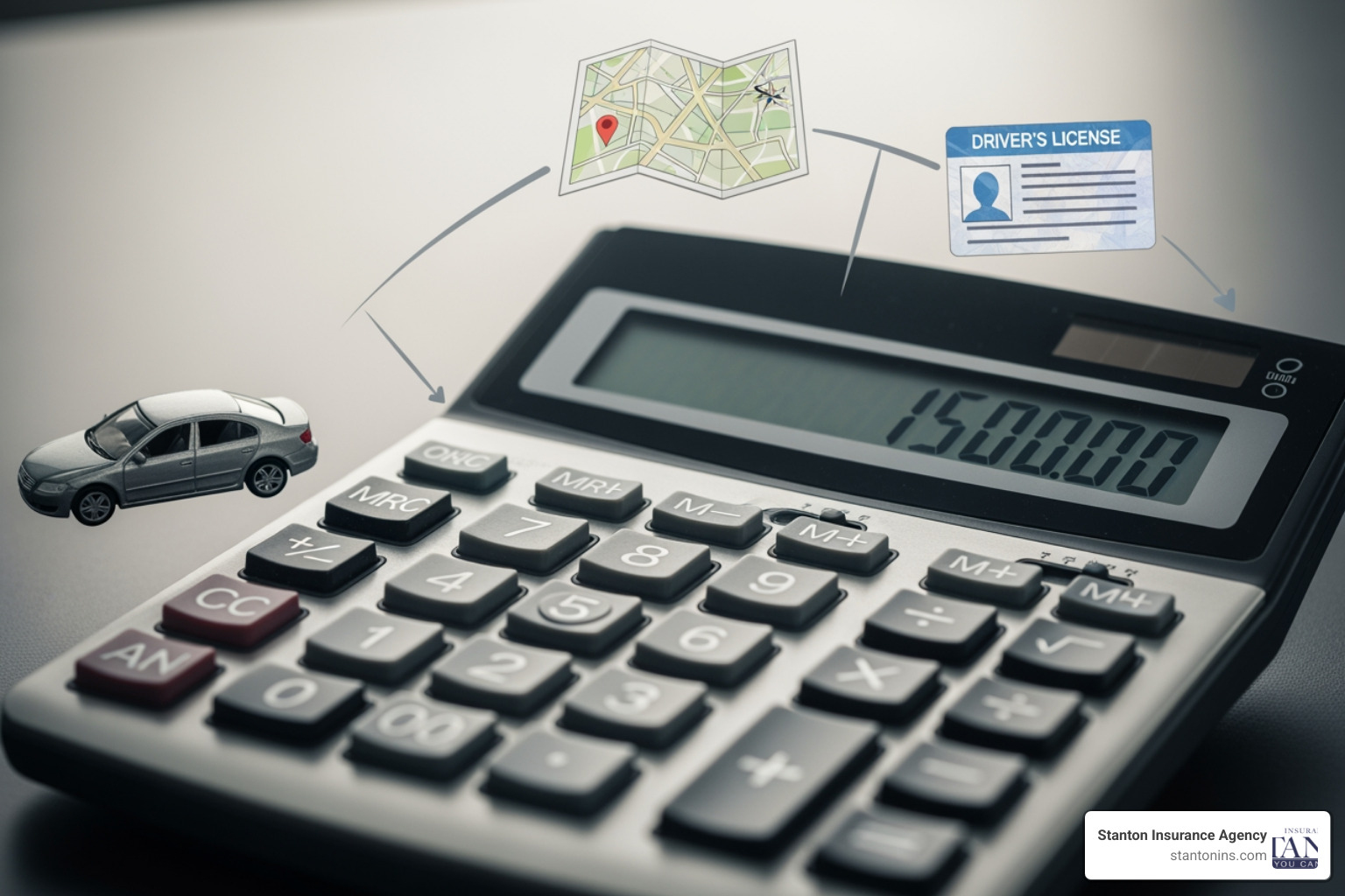 calculator with icons representing a car, a map, and a driver's license - Car Insurance Massachusetts calculator with icons representing a car, a map, and a driver's license - Car Insurance Massachusetts