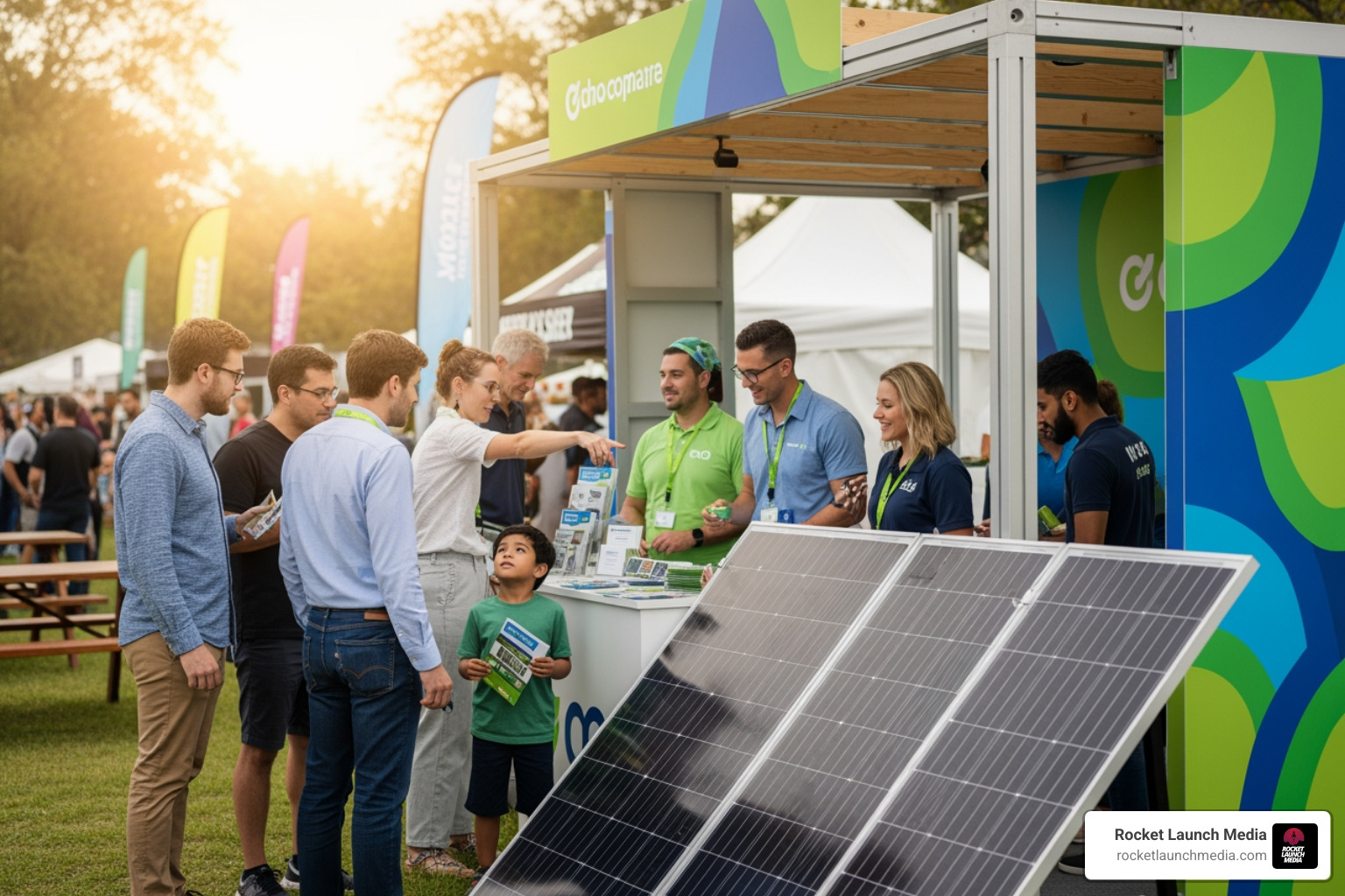 solar company booth at a local community event - solar lead generation campaign