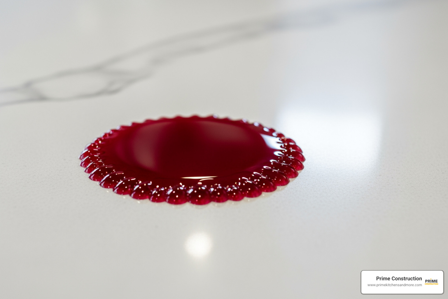close-up shot showing the non-porous surface of a quartz countertop repelling a red wine spill - quartz countertops Orlando FL