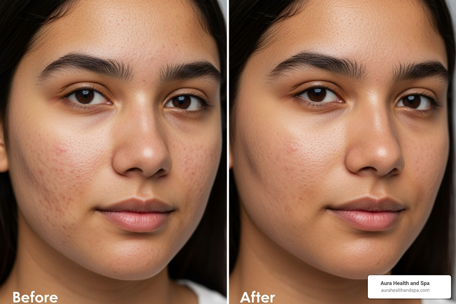 before-and-after photos showing improvement in acne scars - collagen induction therapy