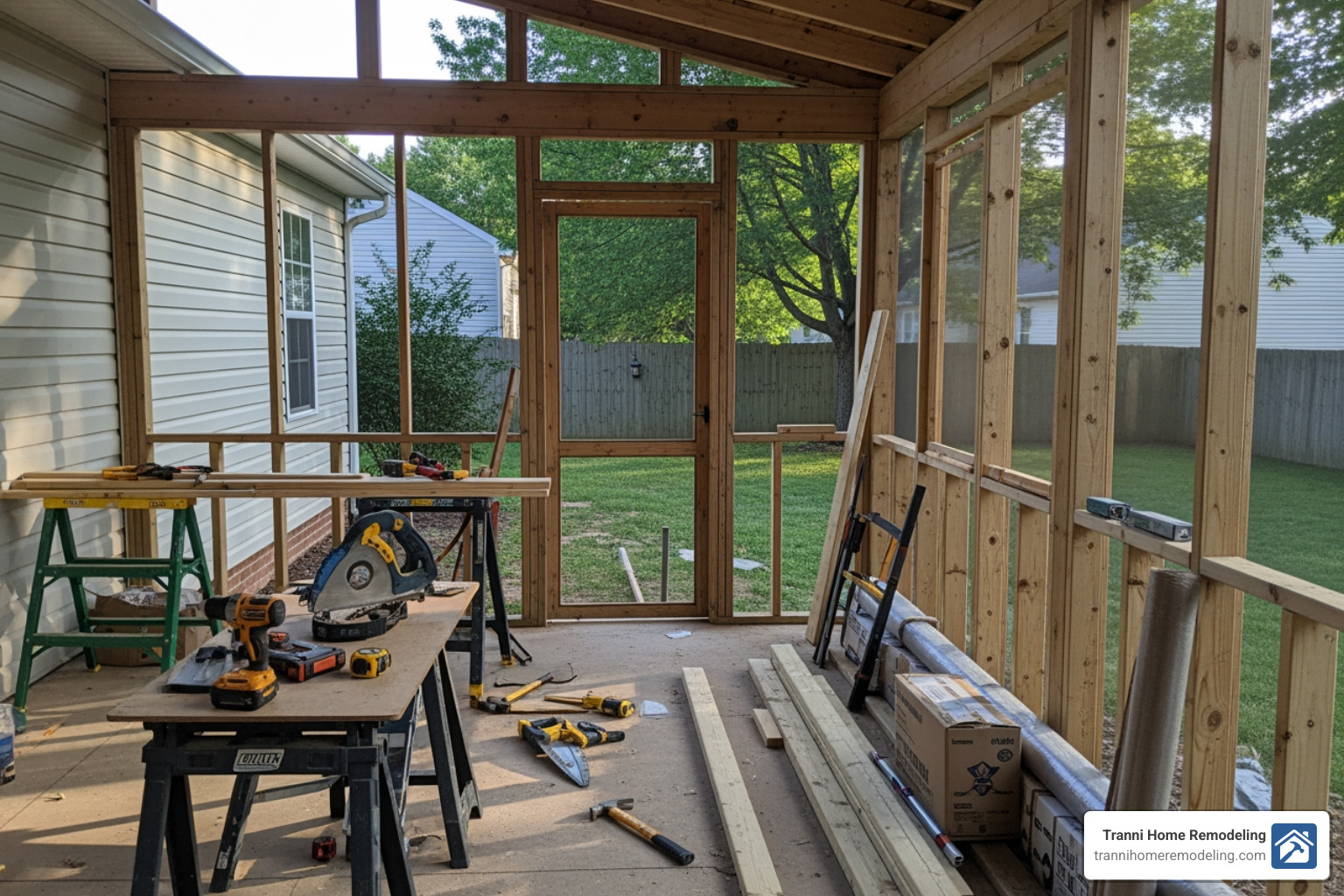 porch under construction - screened porch builder near me