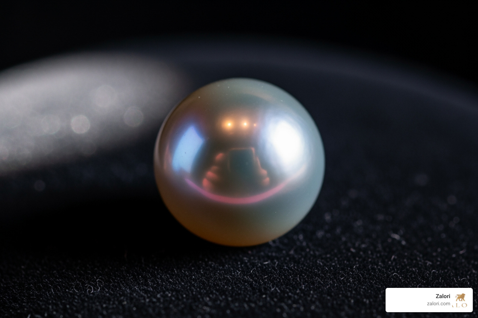 close-up showing the deep, reflective luster of a high-quality South Sea pearl - luxury pearl jewelry