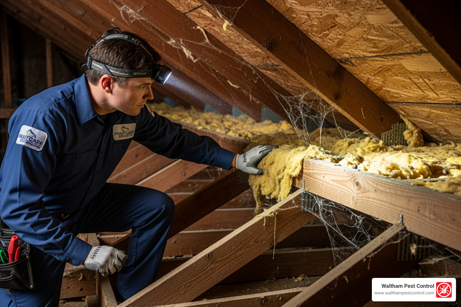 pest control technician inspecting attic - cost of a mouse exterminator