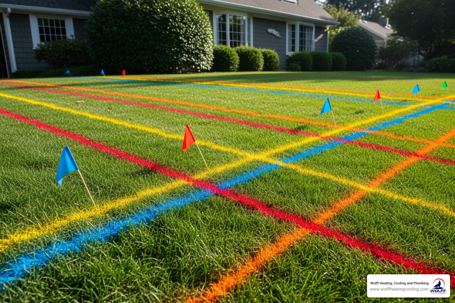 of utility line markings on a lawn. - sewer line service rio rancho