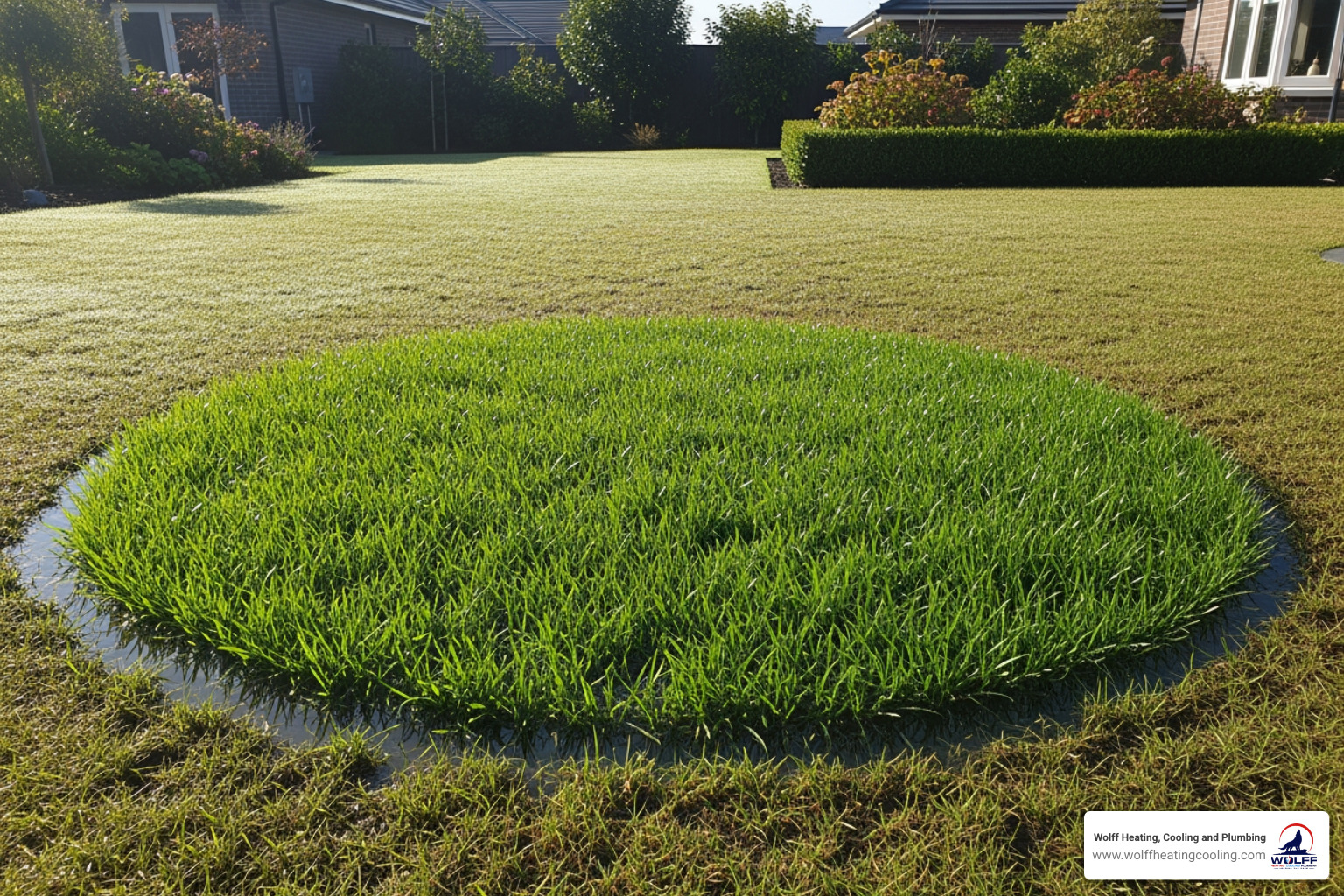 of a soggy, overly green patch of grass in a yard. - sewer line service rio rancho