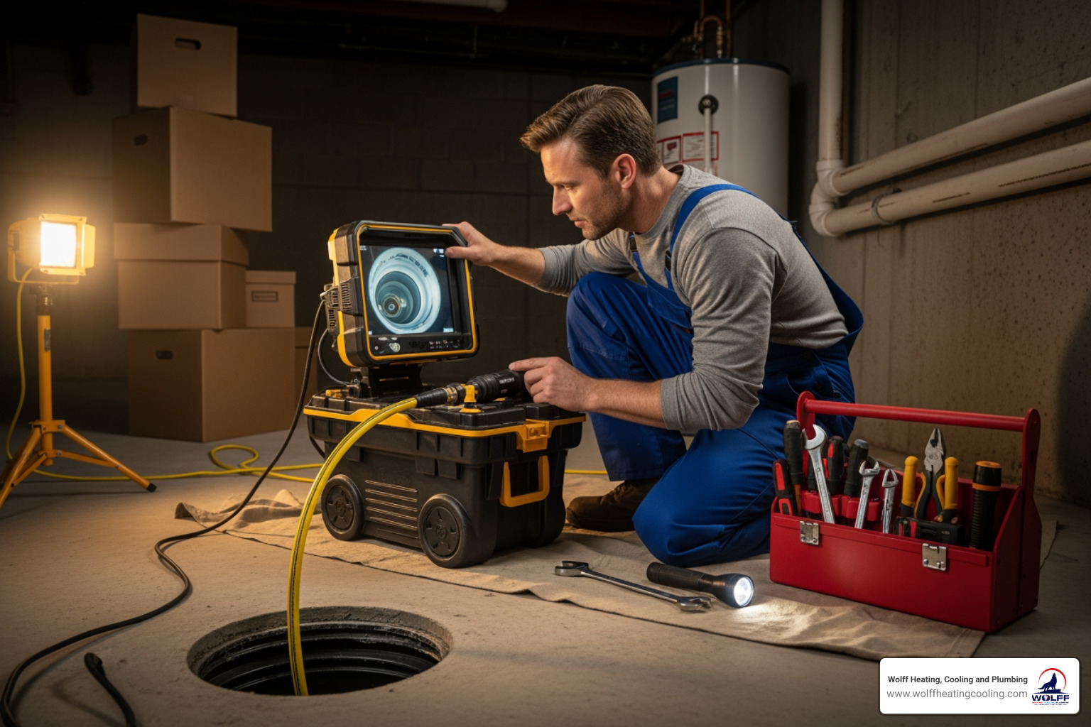 of a plumber using a sewer camera inspection tool. - sewer line service rio rancho