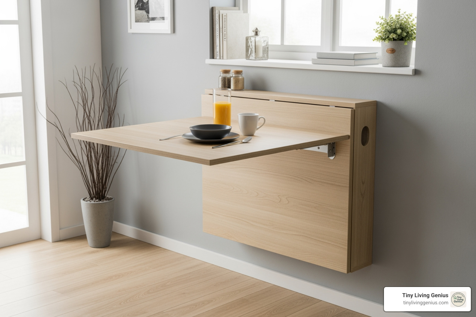 sleek wall-mounted table folded - creative dining table ideas for small spaces