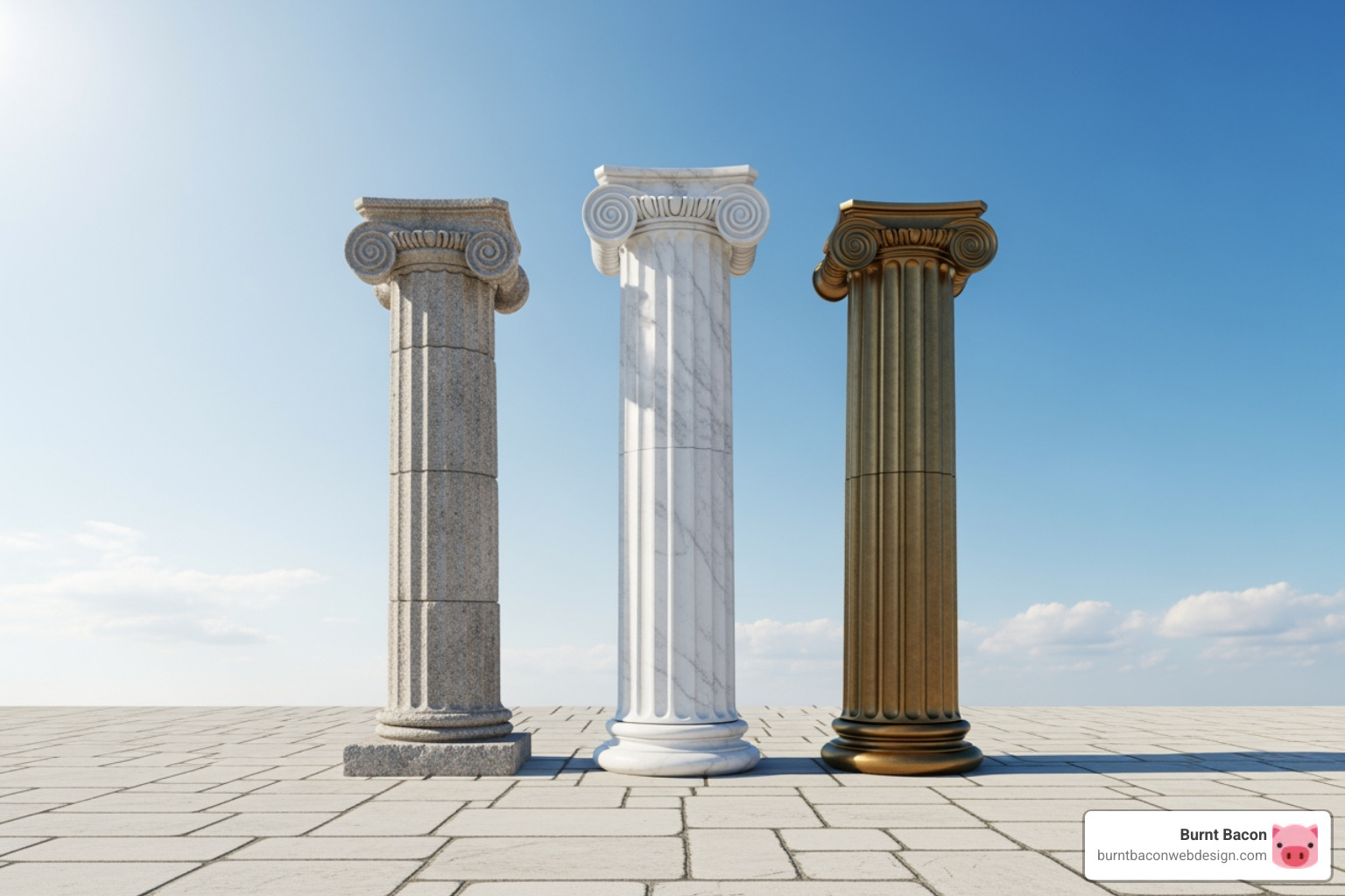 Three pillars labeled On-Page, Off-Page, and Technical SEO - WordPress SEO services Three pillars labeled On-Page, Off-Page, and Technical SEO - WordPress SEO services