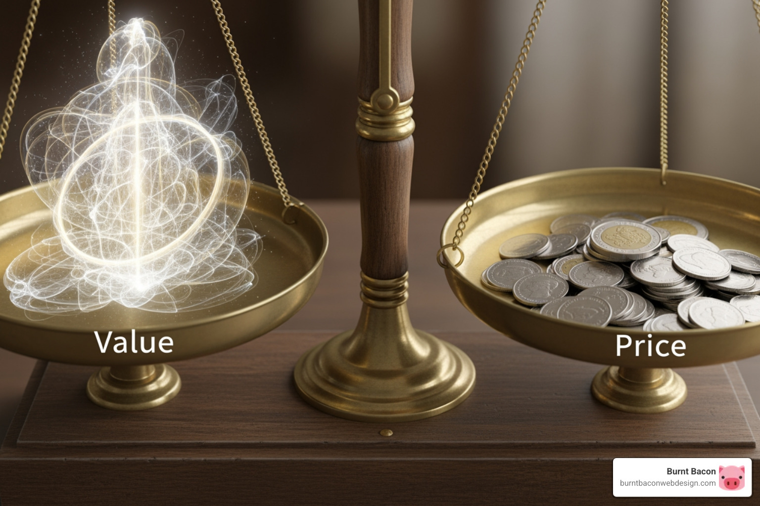 A balancing scale weighing 'Value' against 'Price' - affordable SEO services