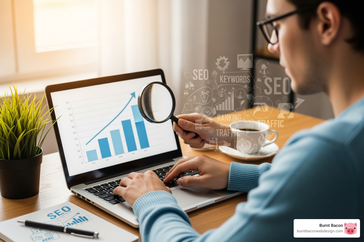 A magnifying glass over a contract - affordable SEO services