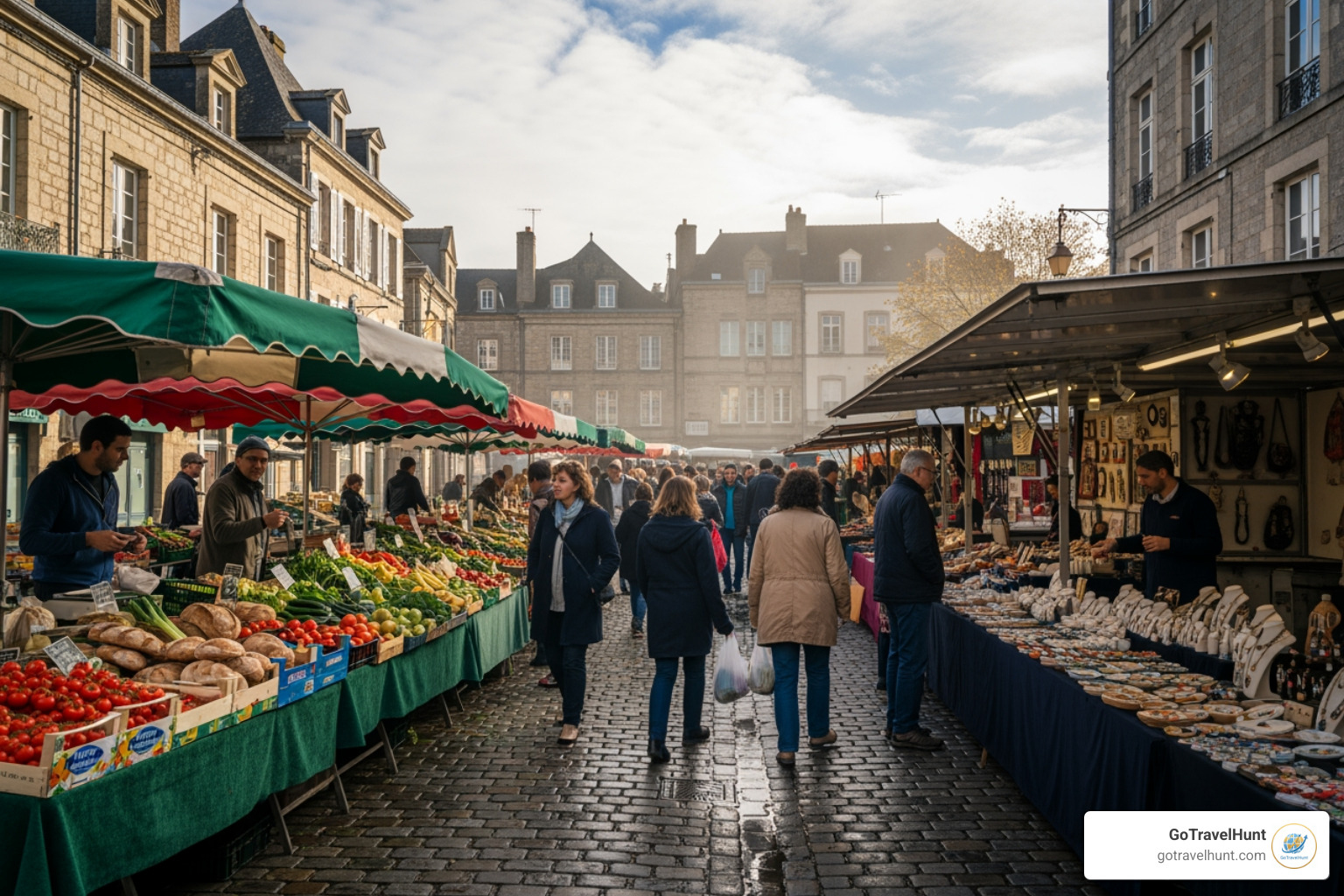 A vibrant European market in the shoulder season, bustling with locals and tourists alike, selling fresh produce and local crafts - last minute holiday europe A vibrant European market in the shoulder season, bustling with locals and tourists alike, selling fresh produce and local crafts - last minute holiday europe