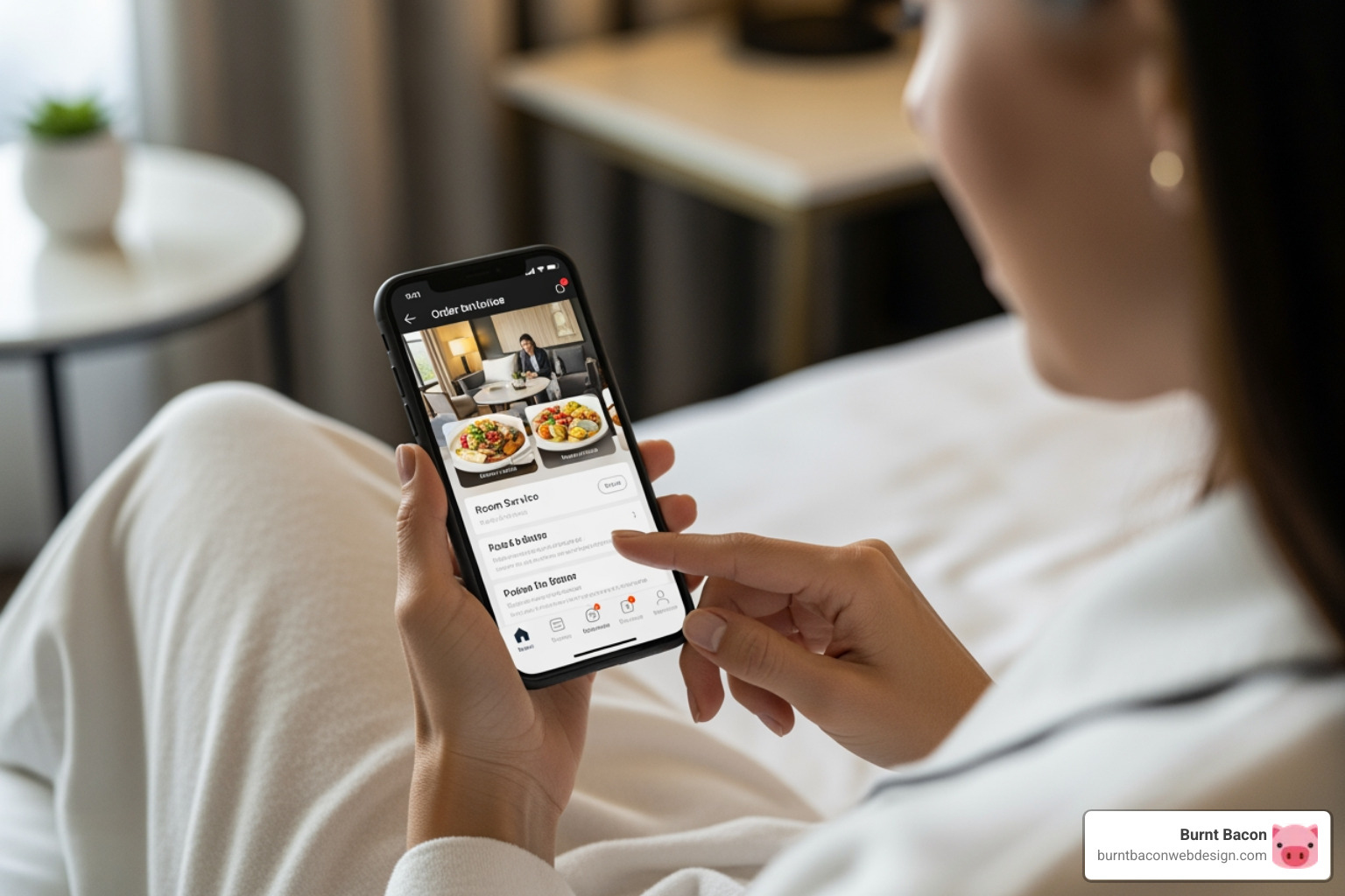 a guest using a hotel's mobile app to order room service - boost hotel revenue a guest using a hotel's mobile app to order room service - boost hotel revenue