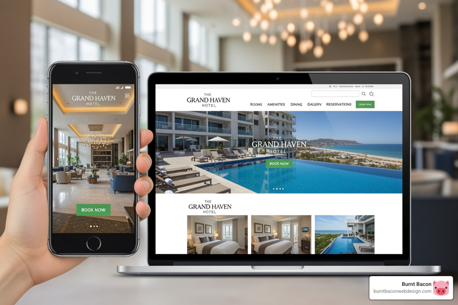 a hotel's mobile-friendly website on a smartphone and laptop - boost hotel revenue a hotel's mobile-friendly website on a smartphone and laptop - boost hotel revenue
