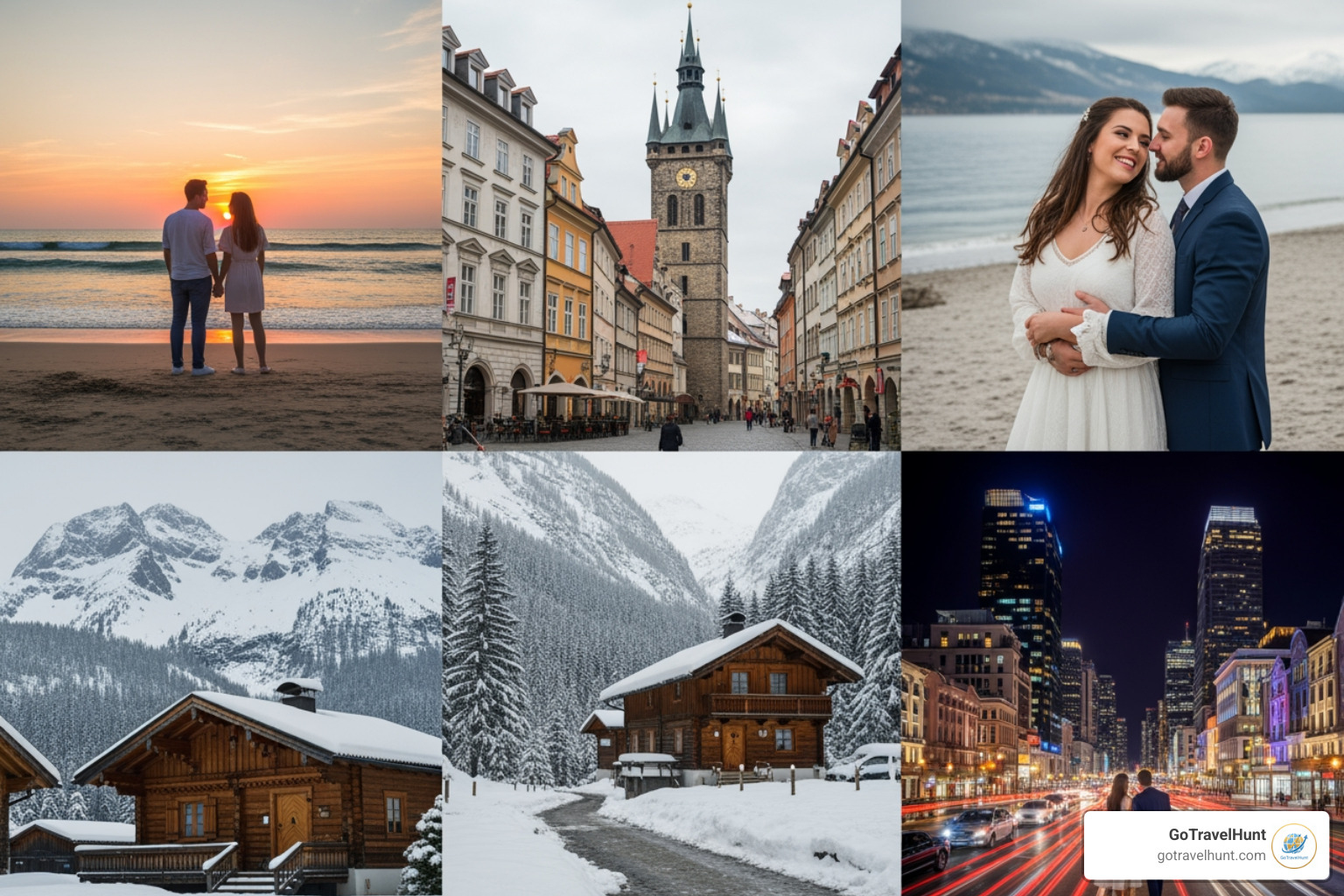 collage of different romantic destinations - 1 year anniversary destinations collage of different romantic destinations - 1 year anniversary destinations