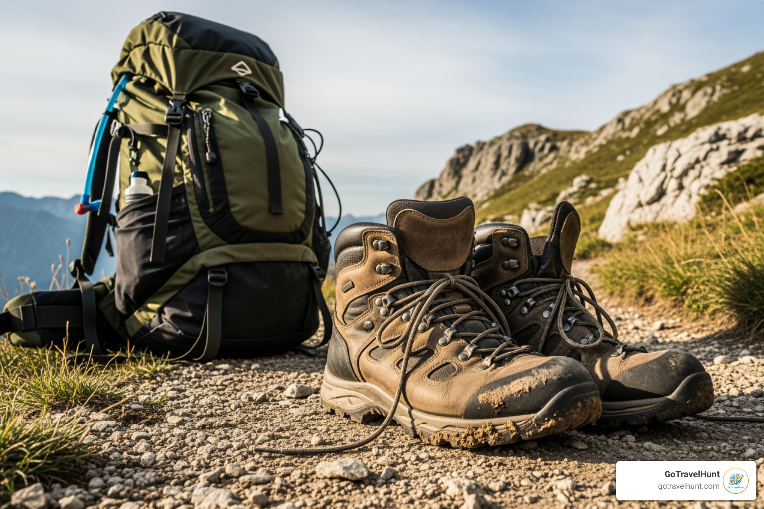 Sturdy, worn-in waterproof hiking boots and a well-fitted backpack - Mountain hiking trips