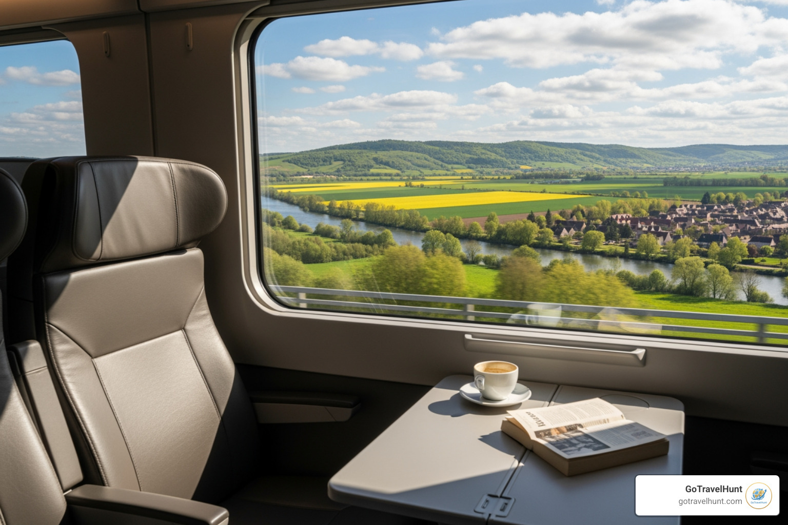 A comfortable Eurostar seat with a view of the French countryside - breaks to paris by eurostar A comfortable Eurostar seat with a view of the French countryside - breaks to paris by eurostar