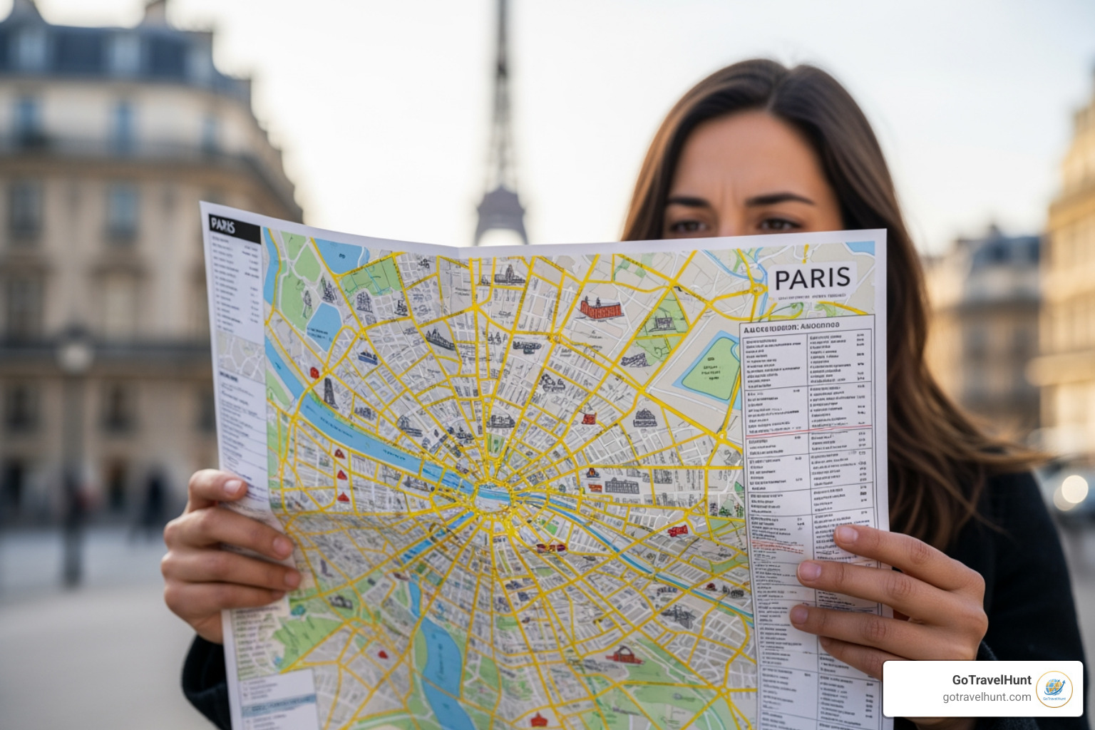 Traveler looking at a map of Paris - paris vacation package