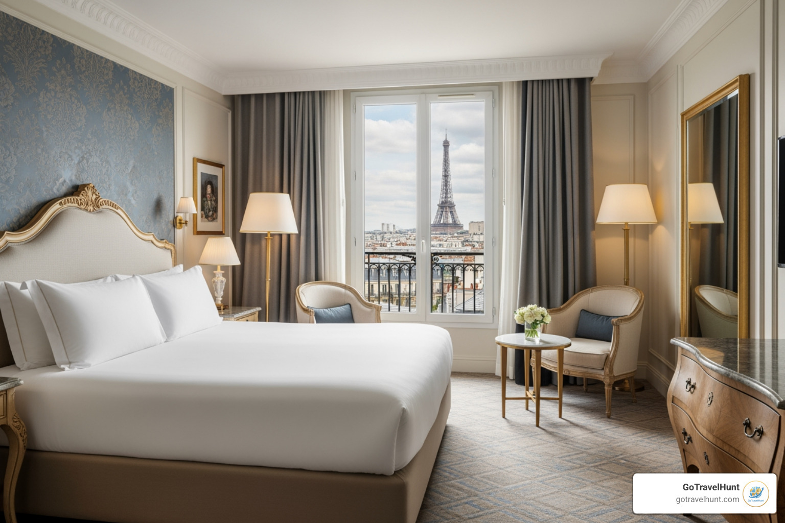 Chic Paris hotel room with a view of the city - eurostar paris package deals