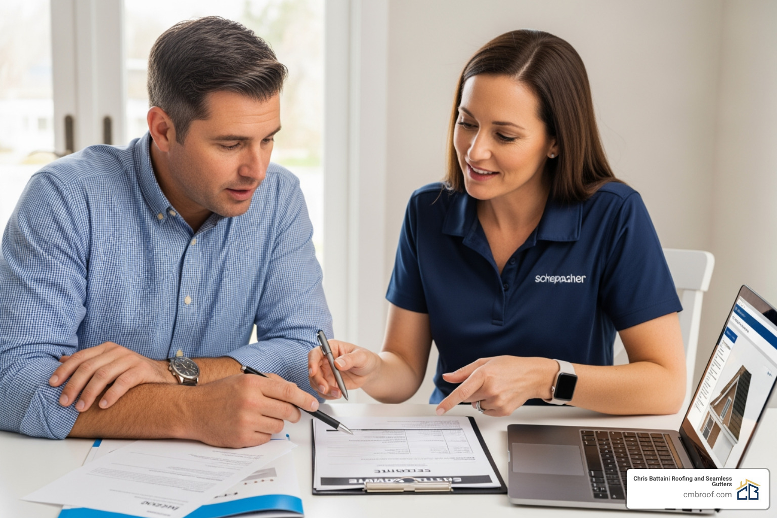 homeowner reviewing a roofing estimate with a contractor - roofing contractors Pittsfield MA