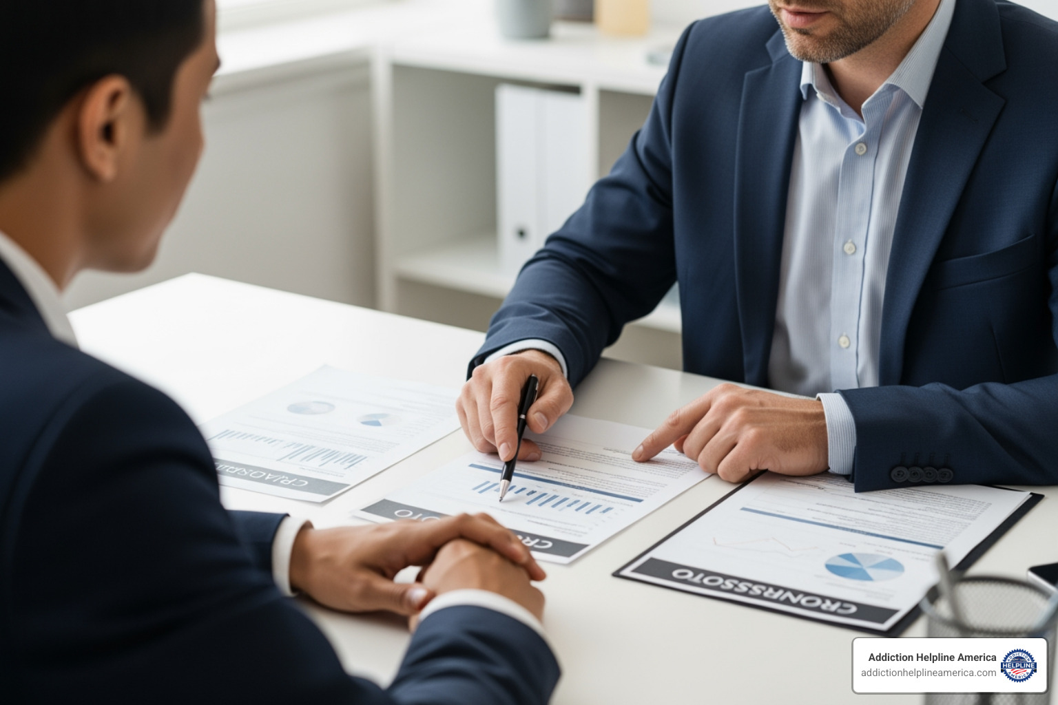 person reviewing financial documents with a counselor - 30 day inpatient rehab near me person reviewing financial documents with a counselor - 30 day inpatient rehab near me