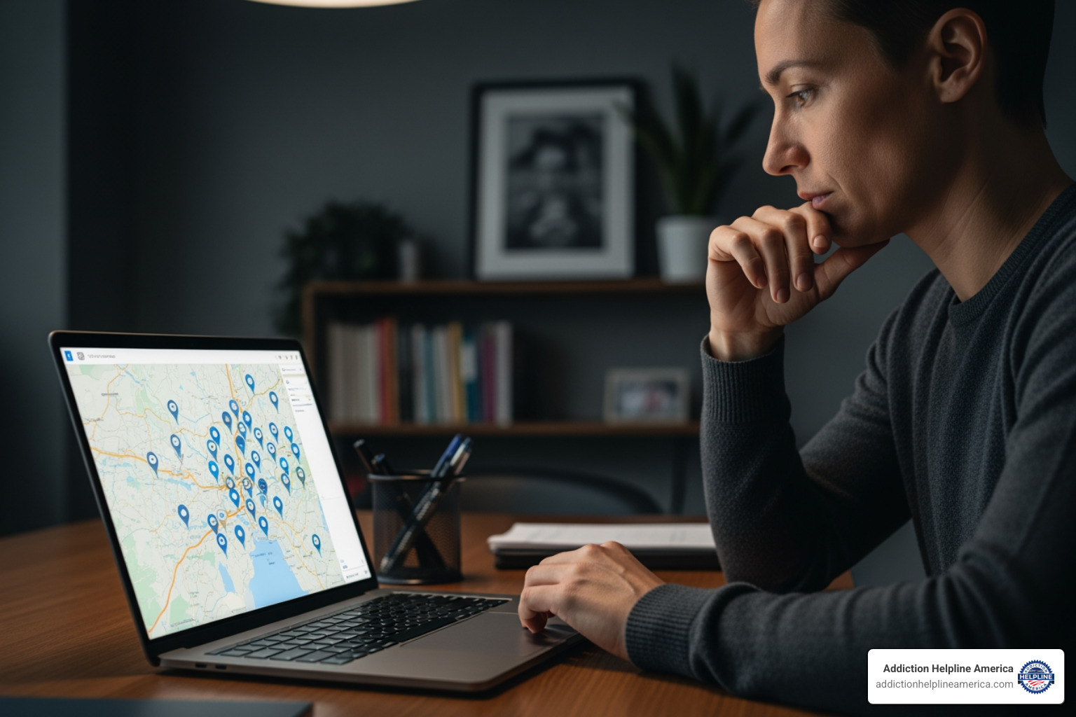 person looking thoughtfully at a laptop screen with a map - 30 day inpatient rehab near me person looking thoughtfully at a laptop screen with a map - 30 day inpatient rehab near me