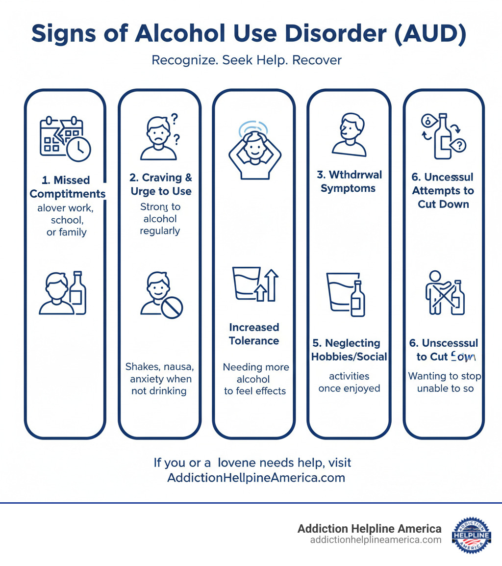 Infographic explaining the common signs of Alcohol Use Disorder (AUD) - Louisiana alcohol rehab infographic 