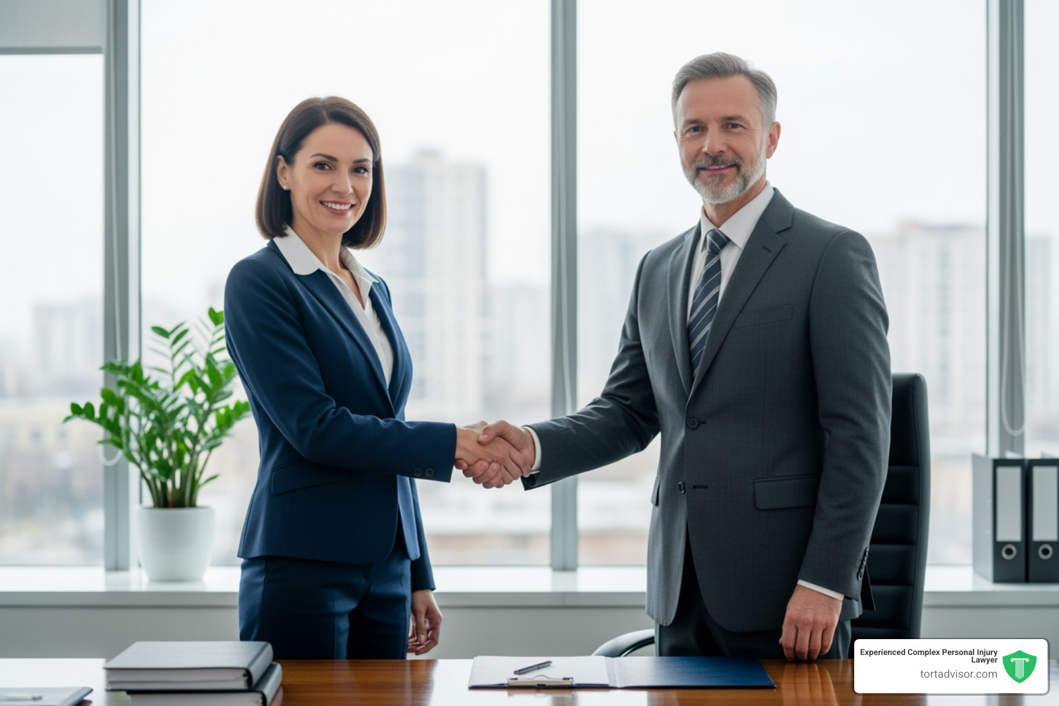 Confident-looking person shaking hands with a lawyer - car accident lawsuits Confident-looking person shaking hands with a lawyer - car accident lawsuits
