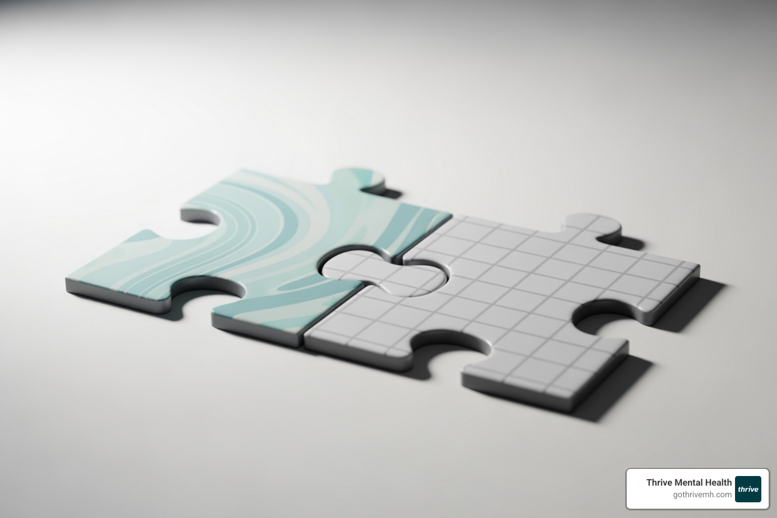 illustrating the combination of therapy and medication as two interlocking puzzle pieces - Psychiatry illustrating the combination of therapy and medication as two interlocking puzzle pieces - Psychiatry
