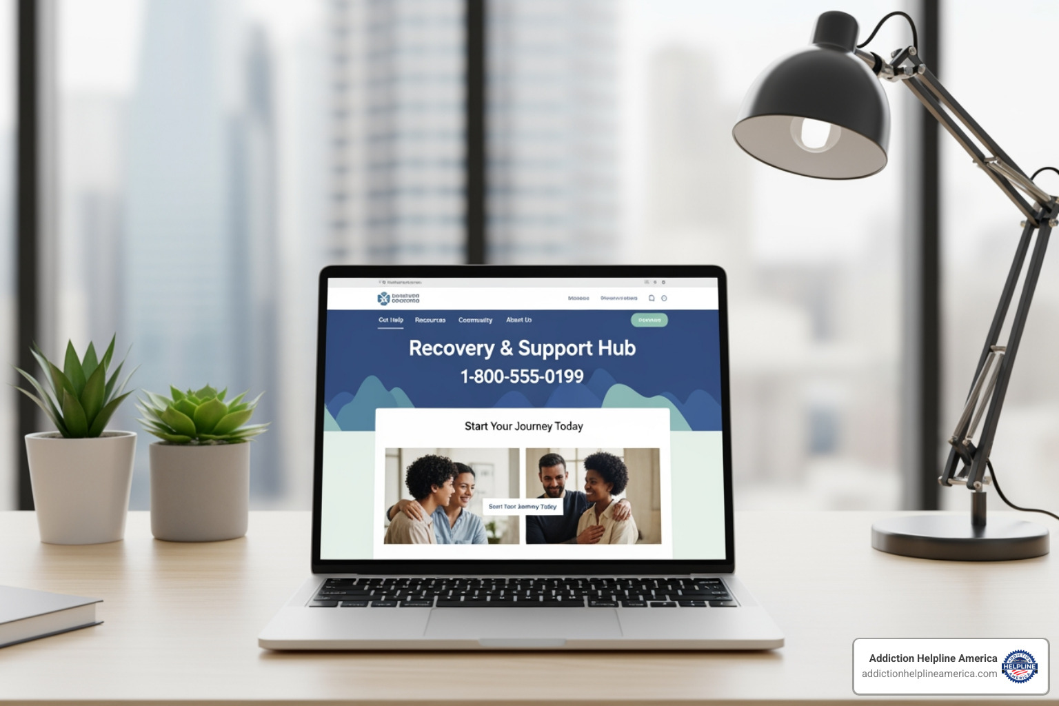 Addiction Helpline America website interface on a laptop - free addiction programs