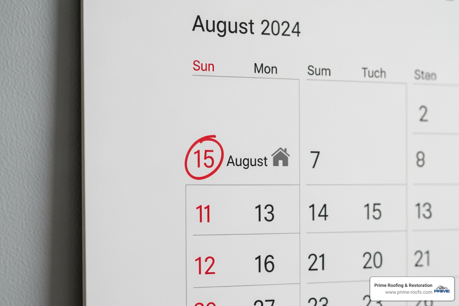 calendar with annual roof inspection marked - roof inspection gulf shores al