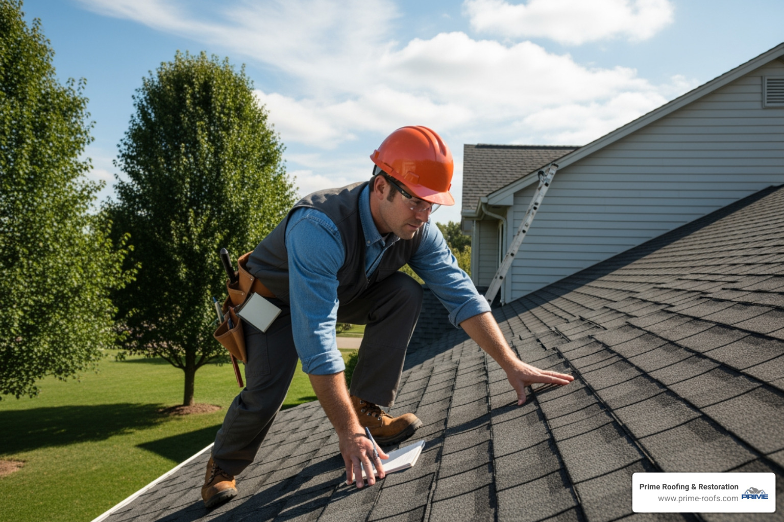 roof inspector examining shingles - roof inspection gulf shores al