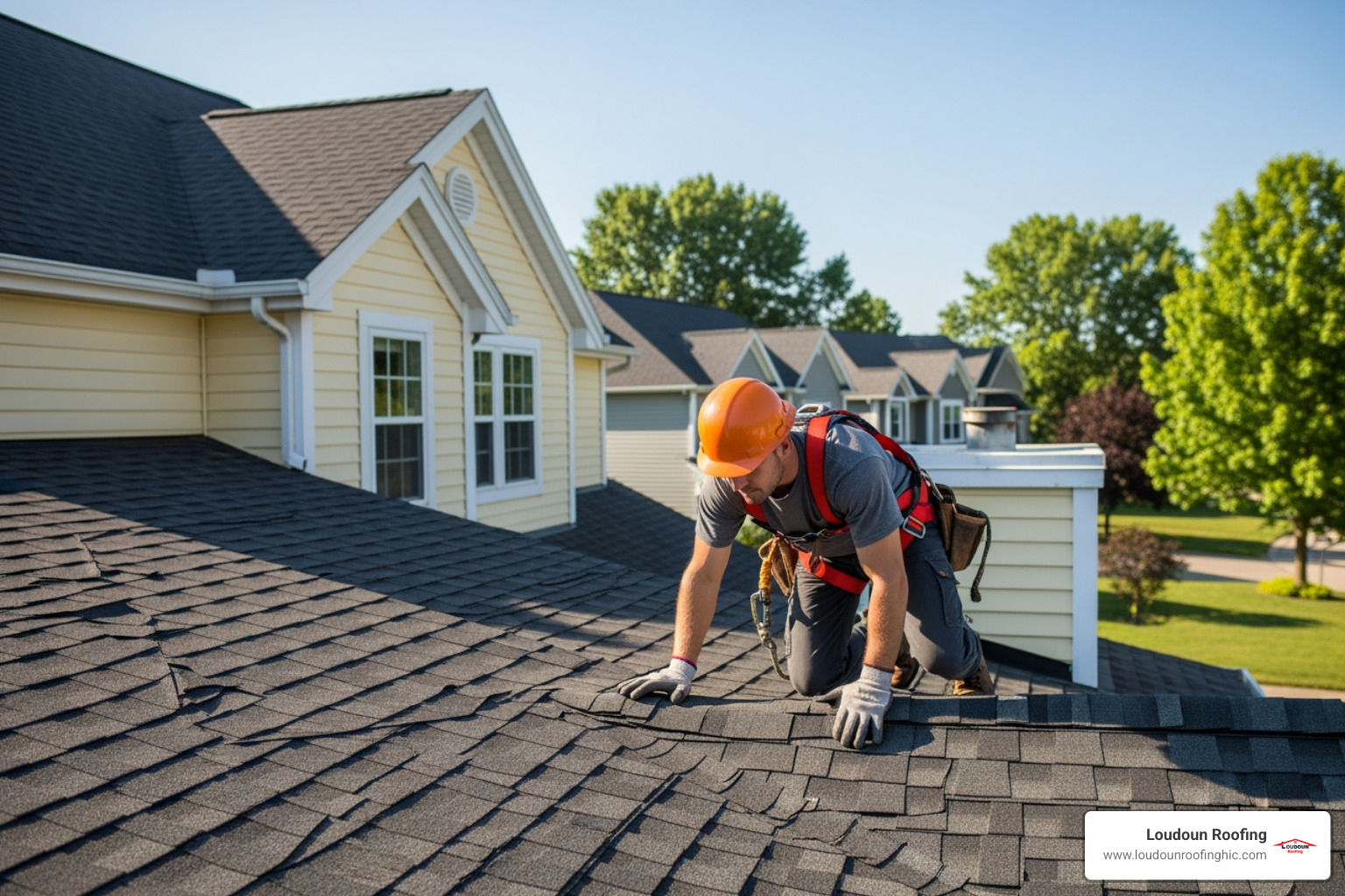 roofer performing a routine maintenance check on a clean roof - storm damage roof repair leesburg va