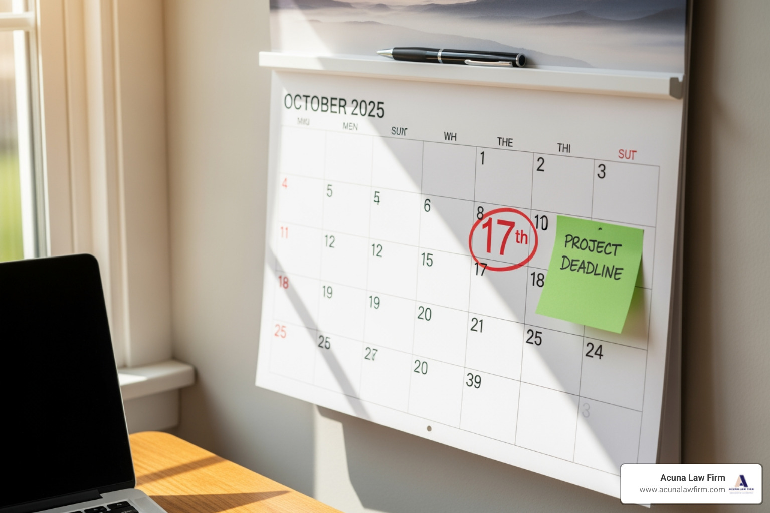 calendar with a two-year deadline highlighted - big rig accident lawyer near me