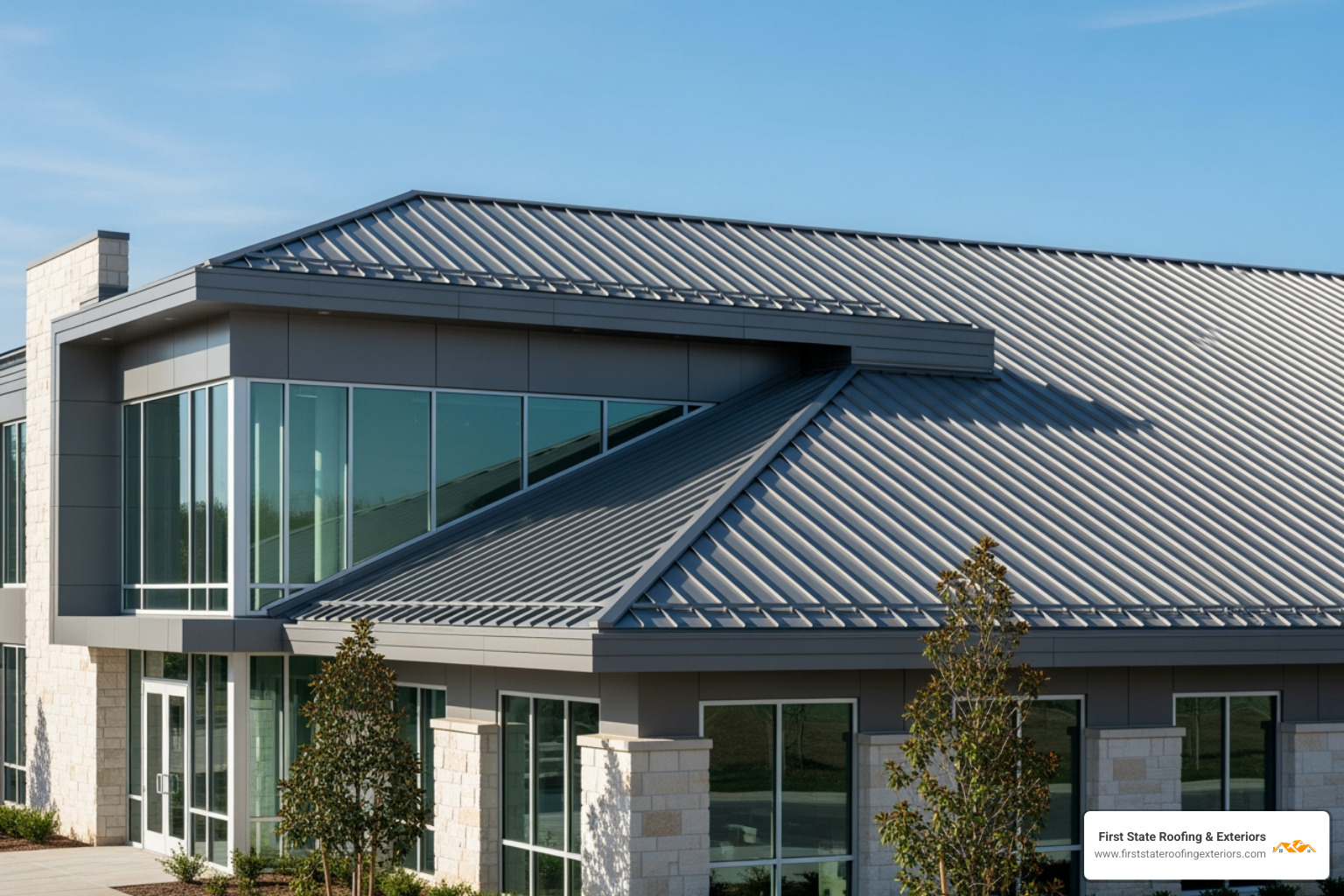Commercial building with a modern standing seam metal roof in Milton Delaware - roofing Milton
