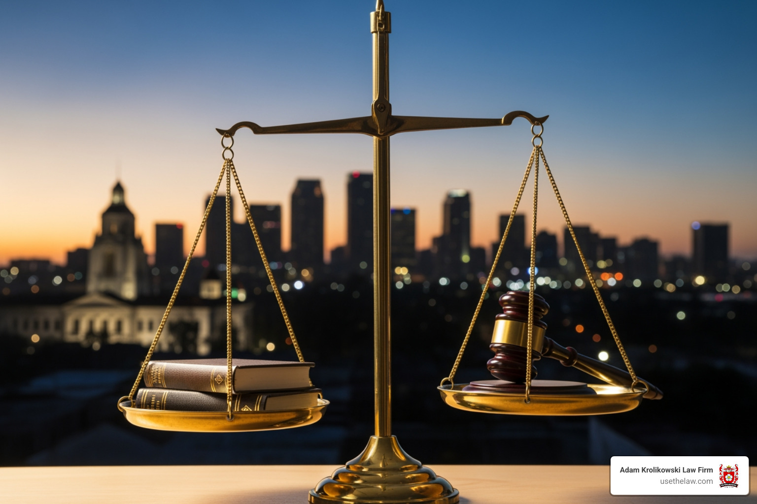 Scales of justice with a silhouette of the Santa Ana skyline in the background, symbolizing justice in the city. - personal injury attorney in santa ana Scales of justice with a silhouette of the Santa Ana skyline in the background, symbolizing justice in the city. - personal injury attorney in santa ana