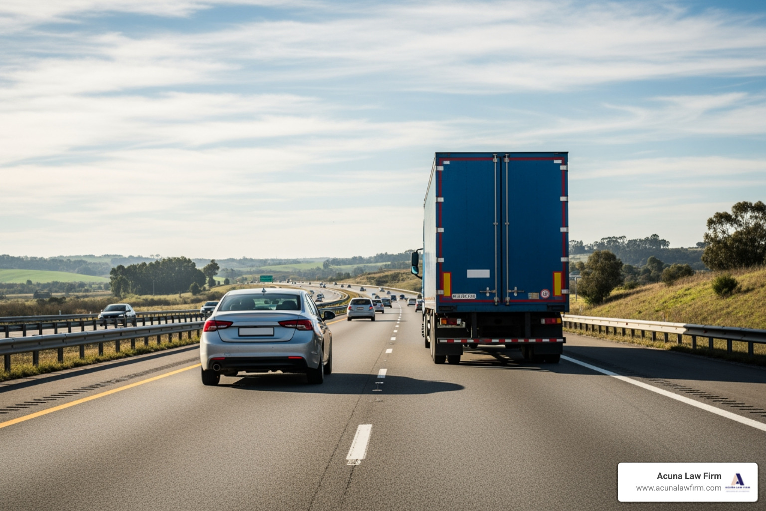 car safely passing a large truck - 18 wheeler accident