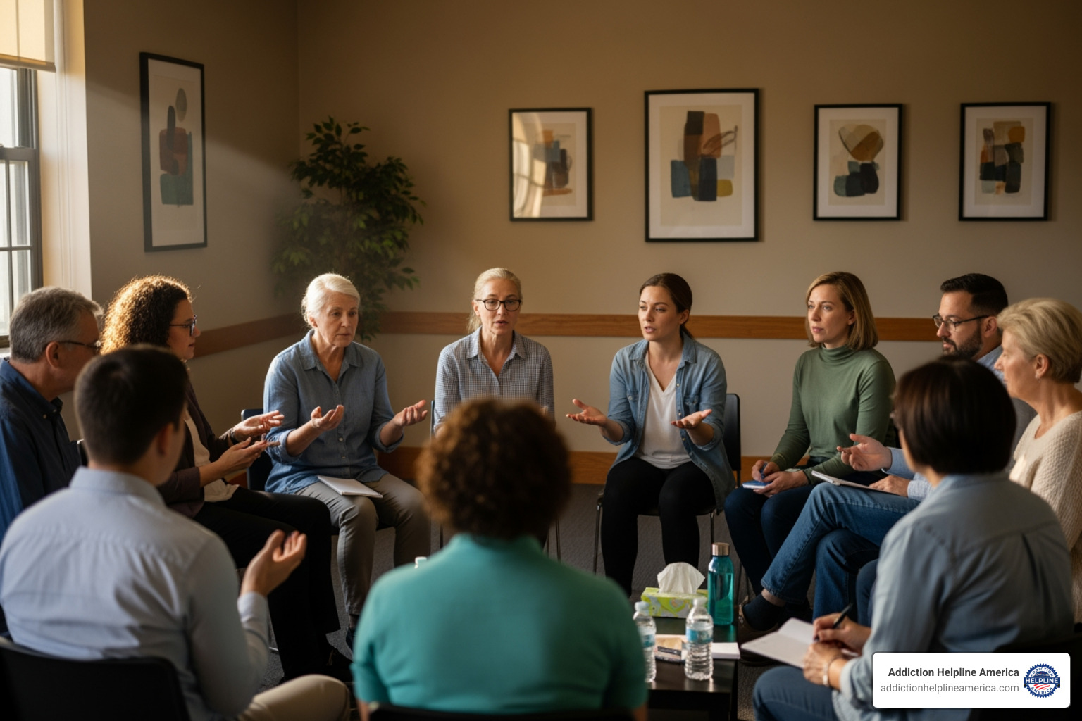 diverse group of people in a support meeting - addiction help resources diverse group of people in a support meeting - addiction help resources